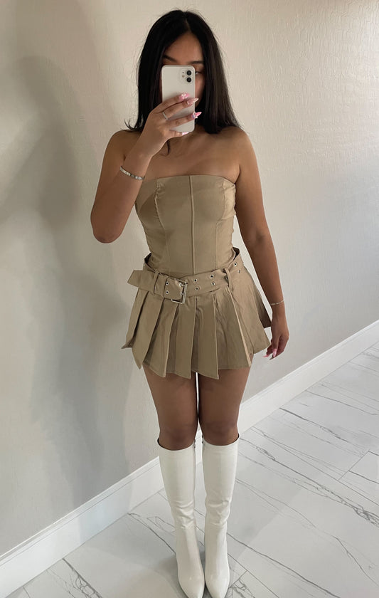 Khaki Strapless Dress