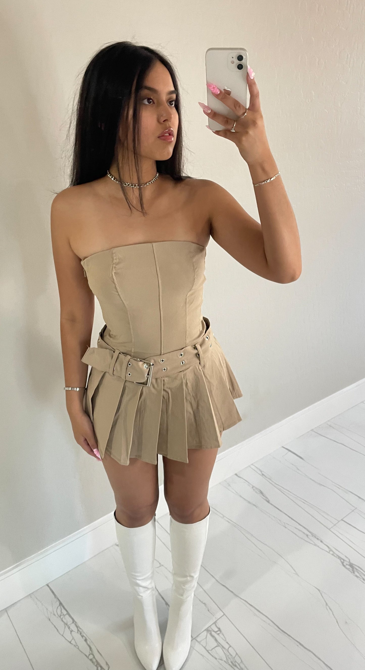 Khaki Strapless Dress