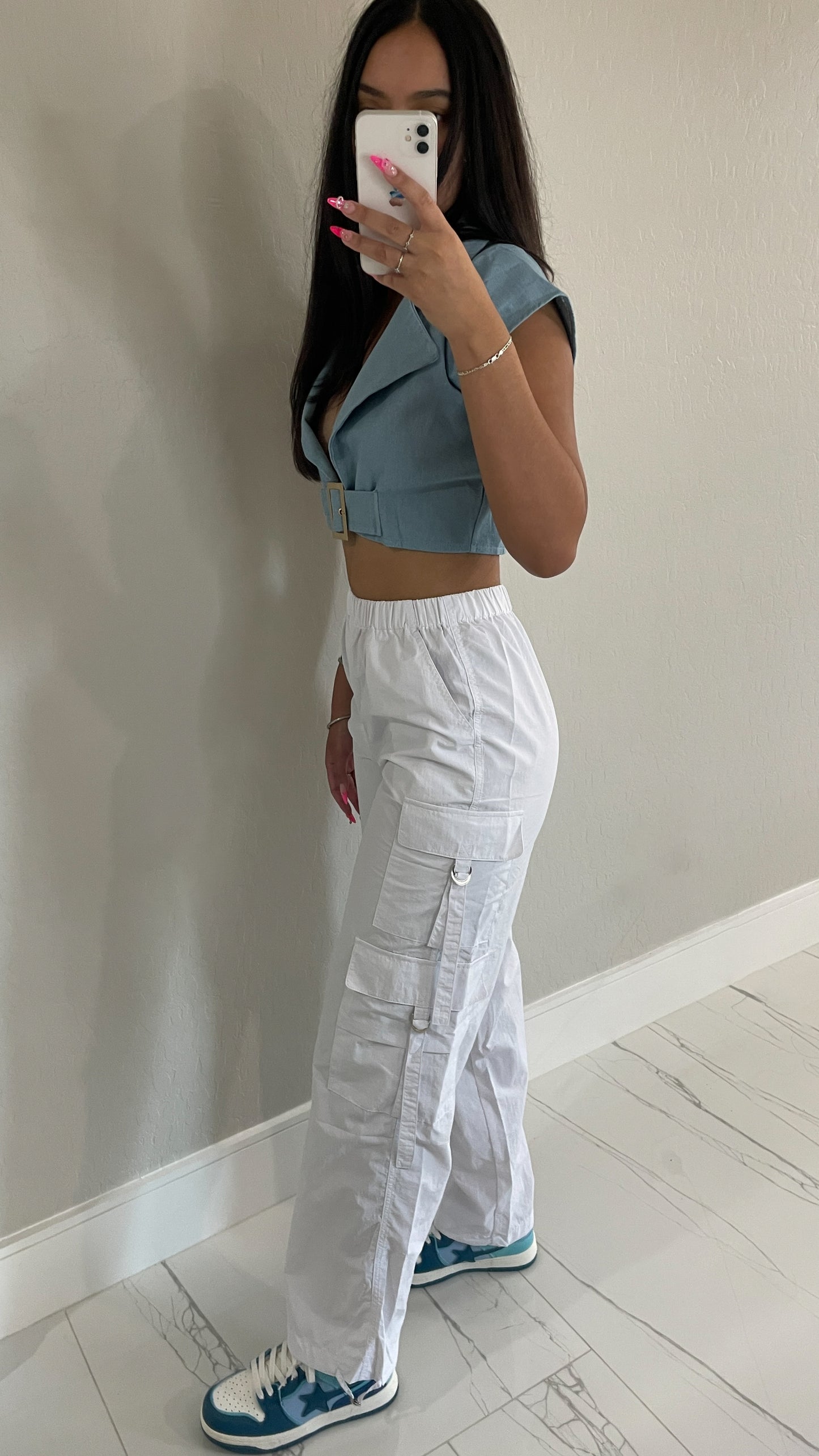 White Strap Cargo Pants